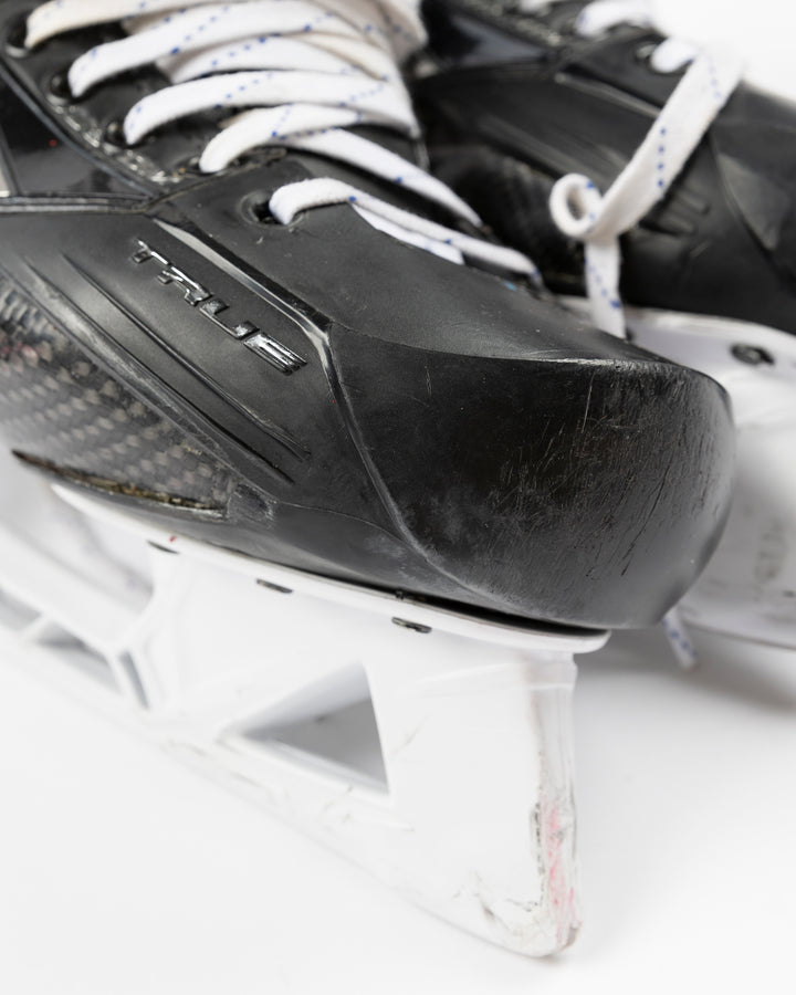 TRUE brand hockey skates worn and used by Chicago Blackhawks player Arvid Soderblom - toe detail lay flat