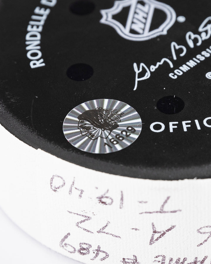 Taylor Hall Game-Used Goal Puck 12/15/24 16629