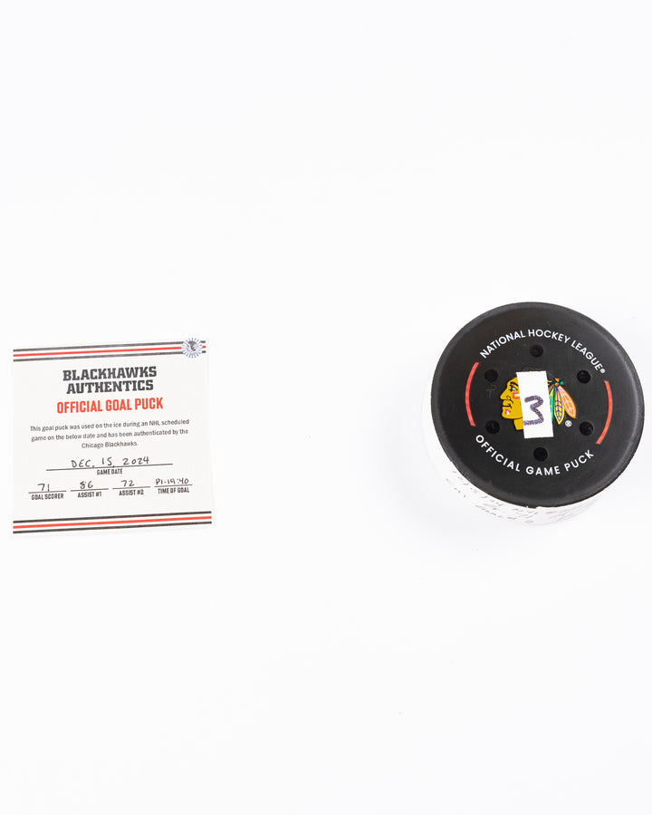 Taylor Hall Game-Used Goal Puck 12/15/24 16629