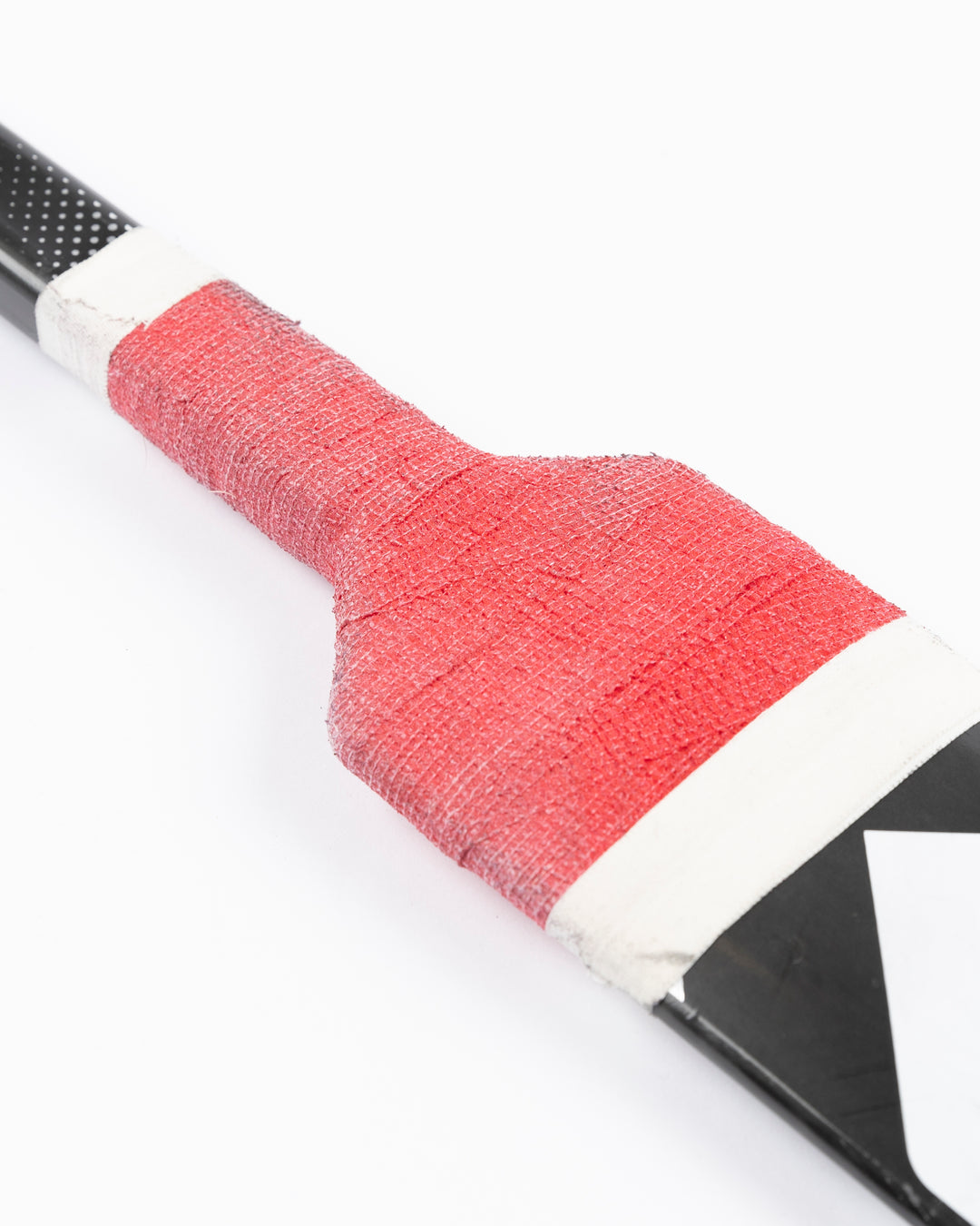 Warrior brand hockey stick used by Chicago Blackhawks goalie Petr Mrazek - tape detail lay flat