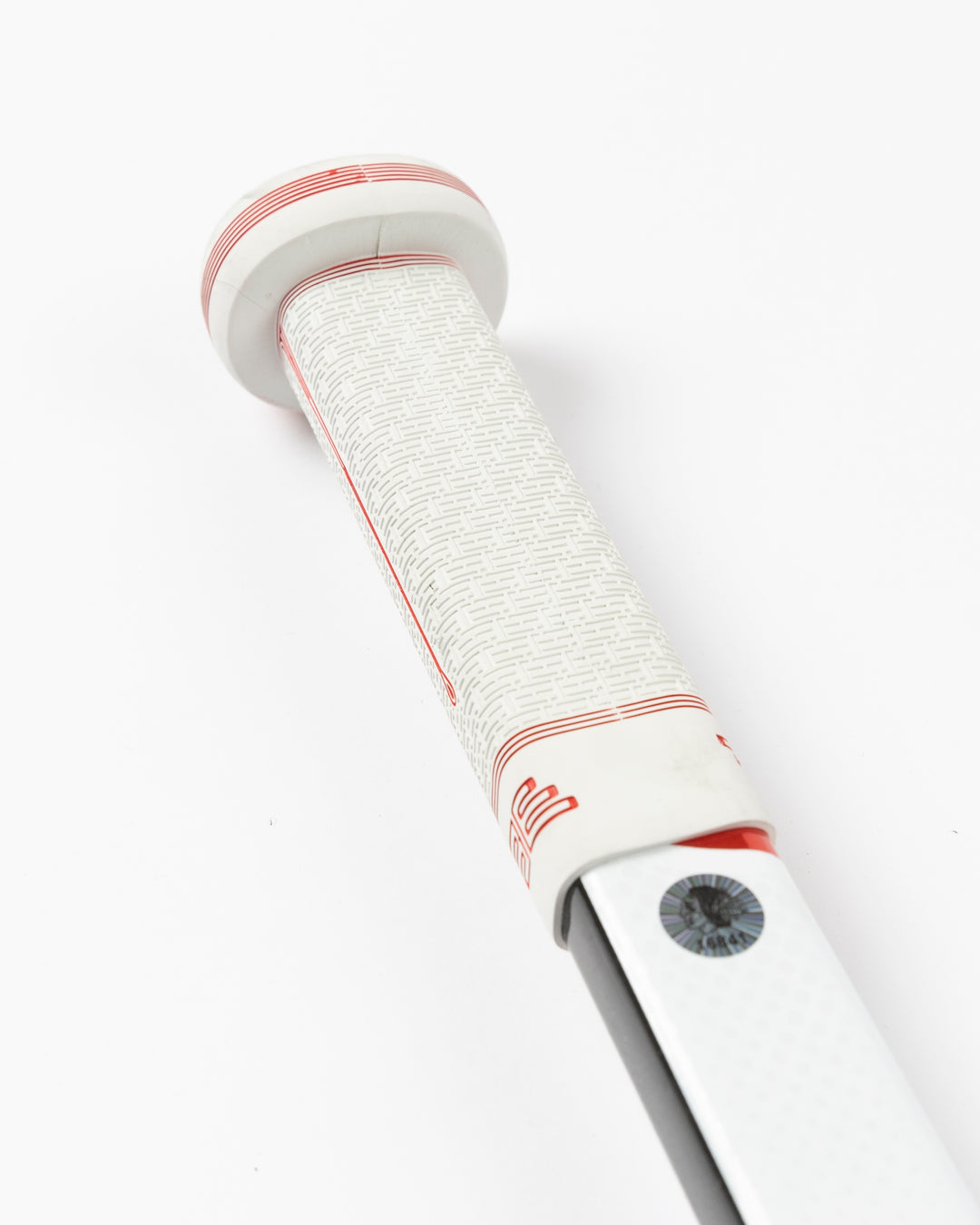 Warrior brand hockey stick used by Chicago Blackhawks goalie Petr Mrazek - top of stick detail lay flat