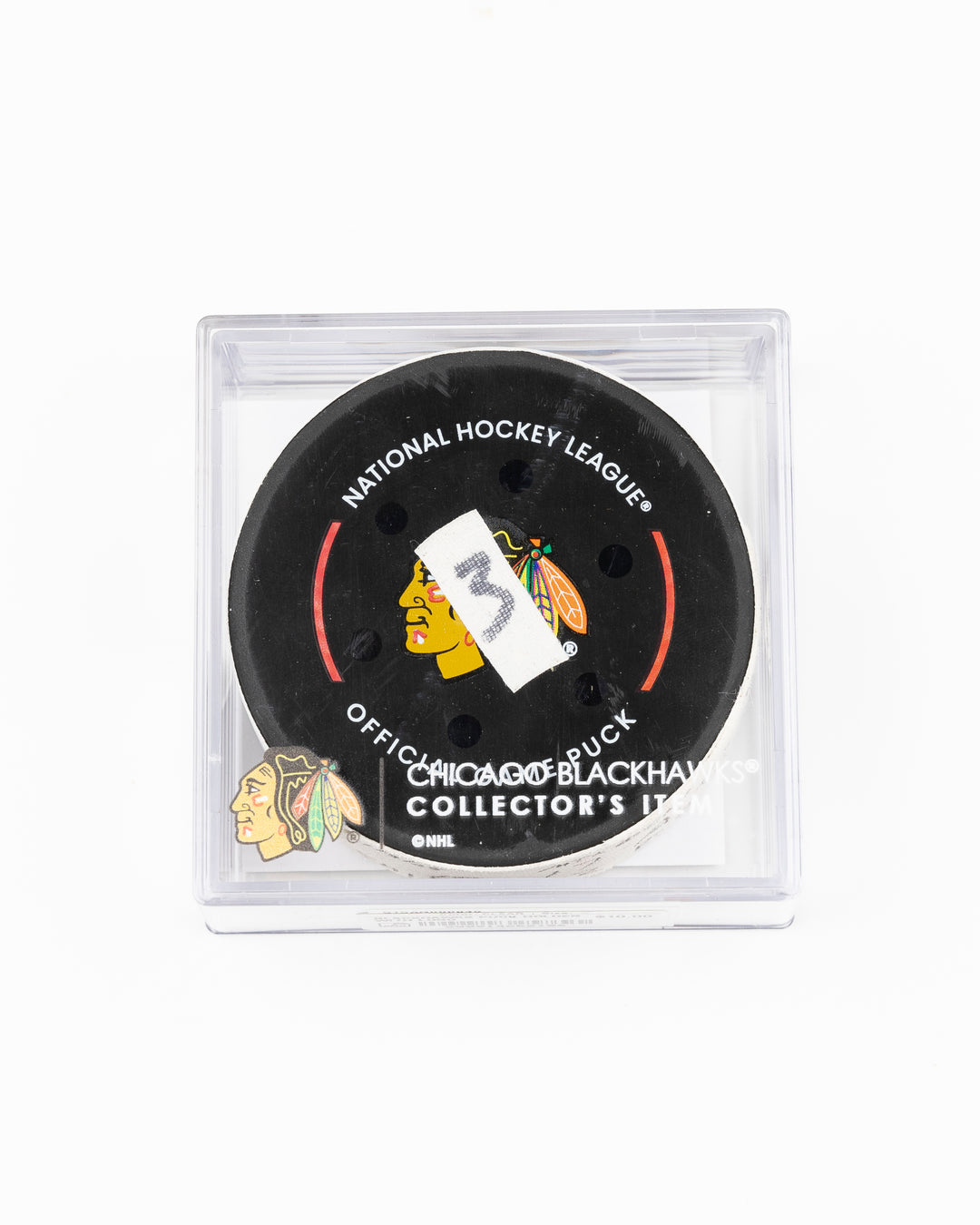 official Chicago Blackhawks game used hockey goal puck scored by player Nick Foligno against Montreal Canadiens on January 3, 2025 - front lay flat in case