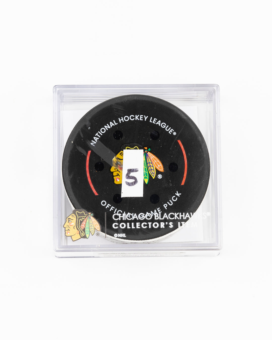 official Chicago Blackhawks game used goal puck scored by Ryan Donato against the Carolina Hurricanes on January 20, 2025 - front lay flat in case