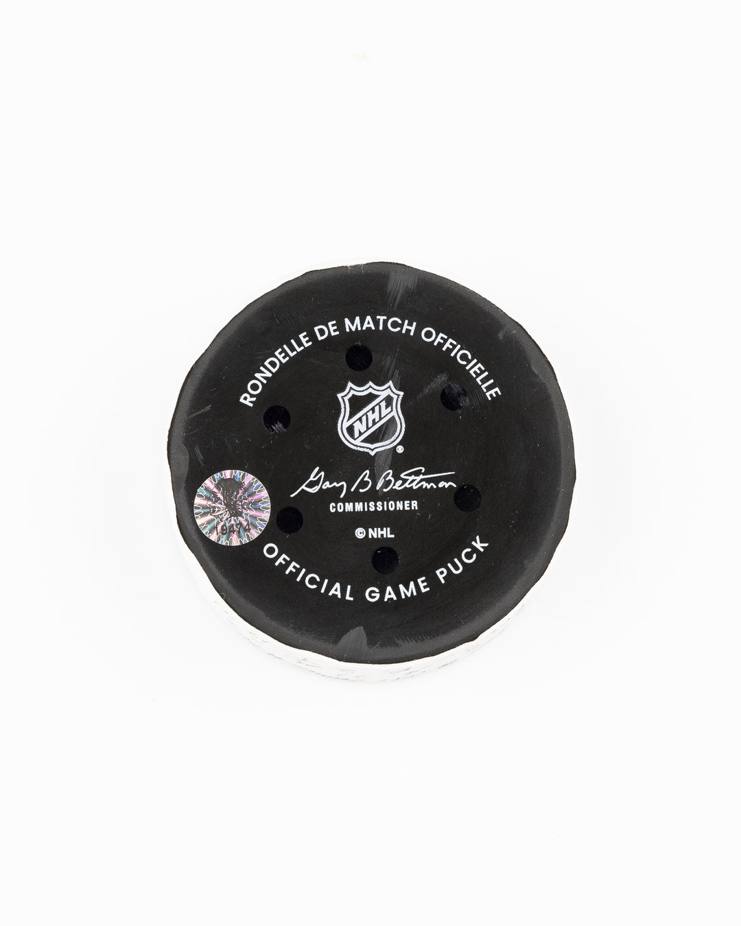 official Chicago Blackhawks game used goal puck scored by Ryan Donato against the Carolina Hurricanes on January 20, 2025 - back lay flat