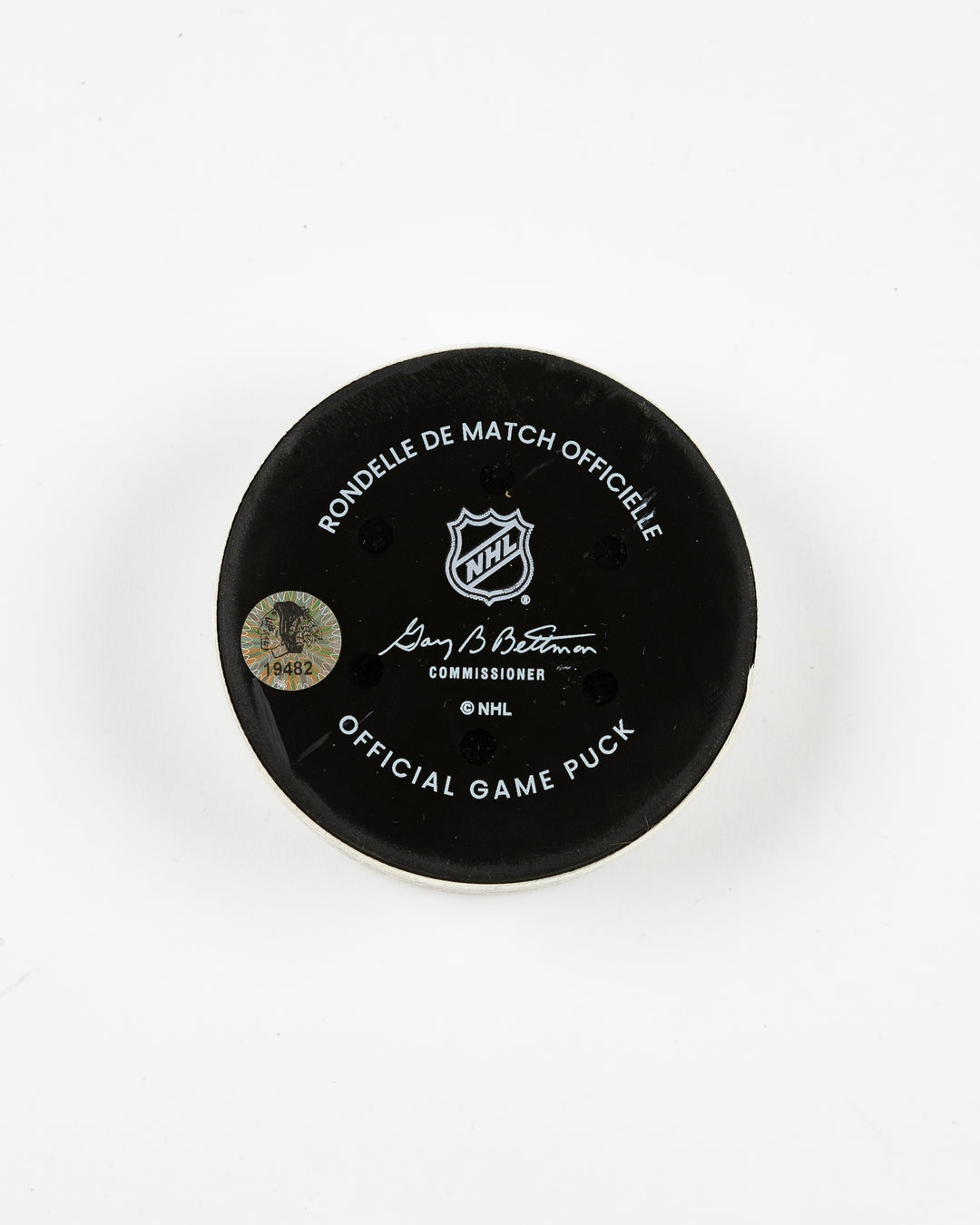 official Chicago Blackhawks game-used goal puck scored by Lukas Reichel on February 5, 2025 - back lay flat
