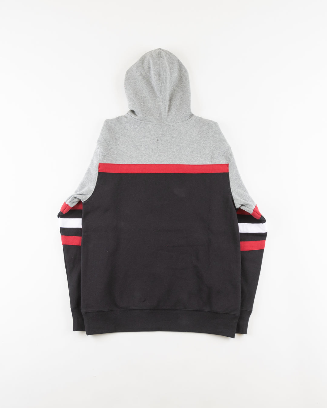 Mitchell &amp; Ness grey and black hoodie with Chicago Blackhawks wordmark and primary logo on front - back lay flat
