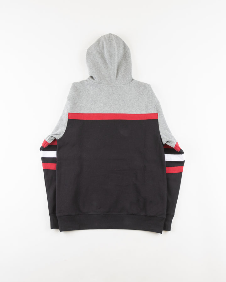 Mitchell &amp; Ness grey and black hoodie with Chicago Blackhawks wordmark and primary logo on front - back lay flat