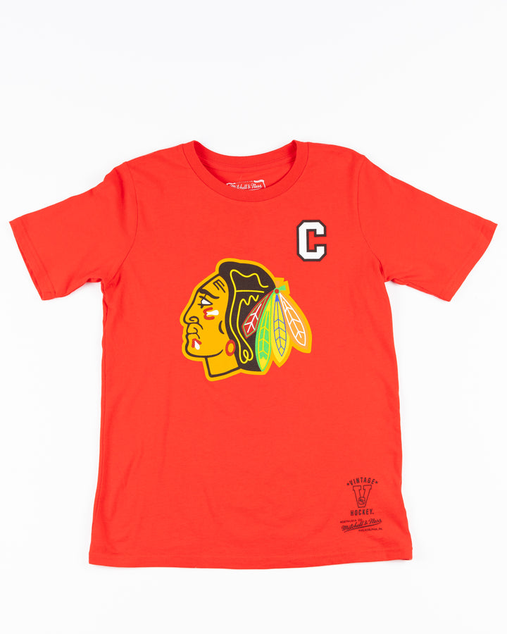 red youth Mitchell &amp; Ness Chelios player tee - front lay flat