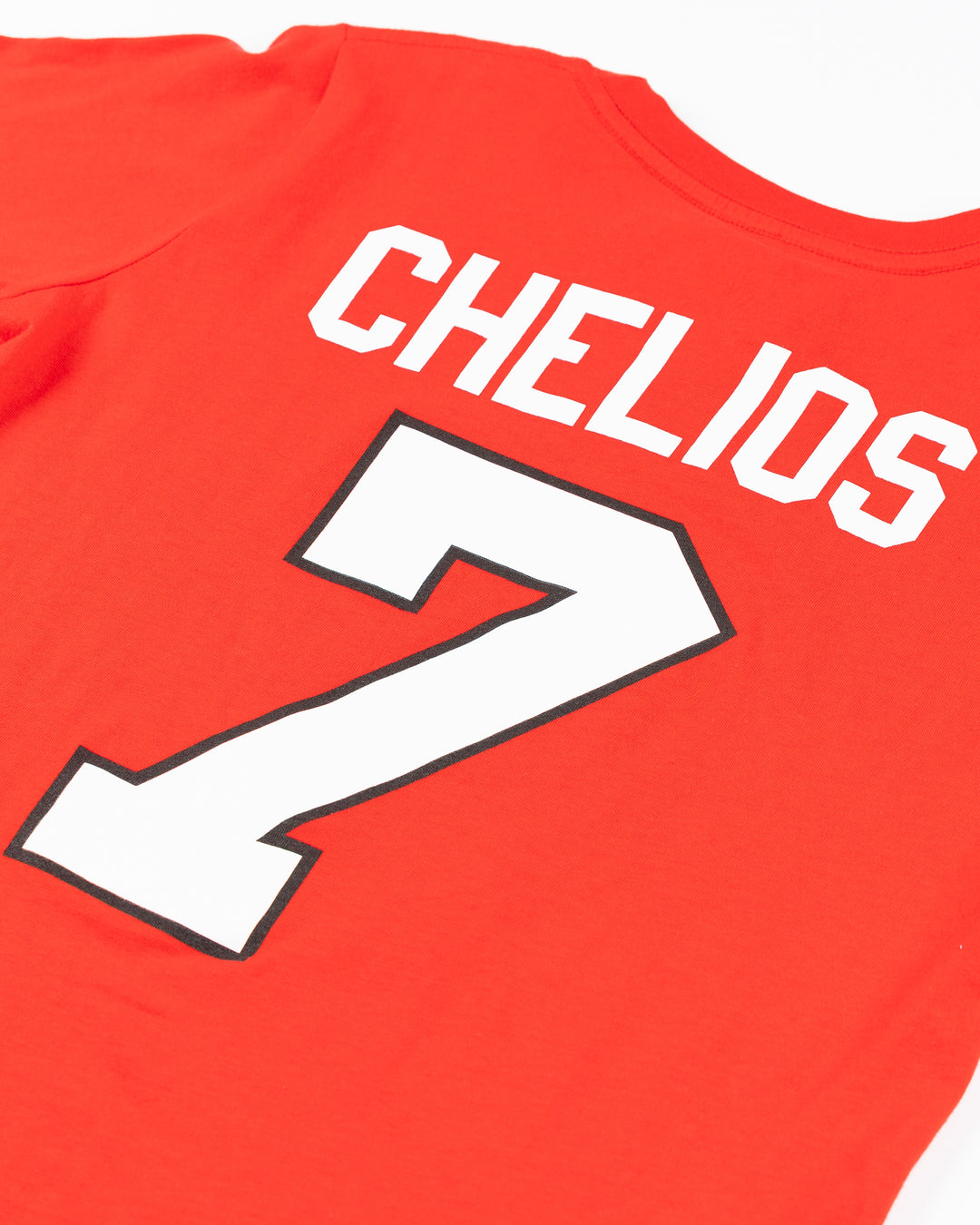 red youth Mitchell &amp; Ness Chelios player tee - back detail lay flat