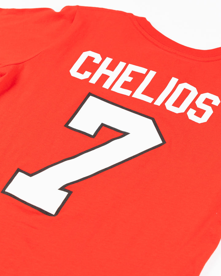 red youth Mitchell &amp; Ness Chelios player tee - back detail lay flat