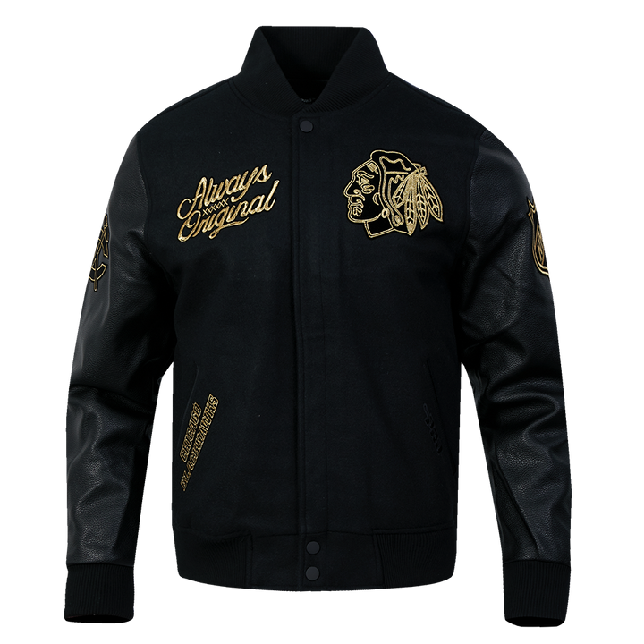 Pro Standard Chicago Blackhawks Centennial Black &amp; Gold Wool Varsity Jacket