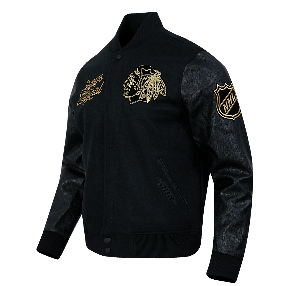 Pro Standard Chicago Blackhawks Centennial Black &amp; Gold Wool Varsity Jacket