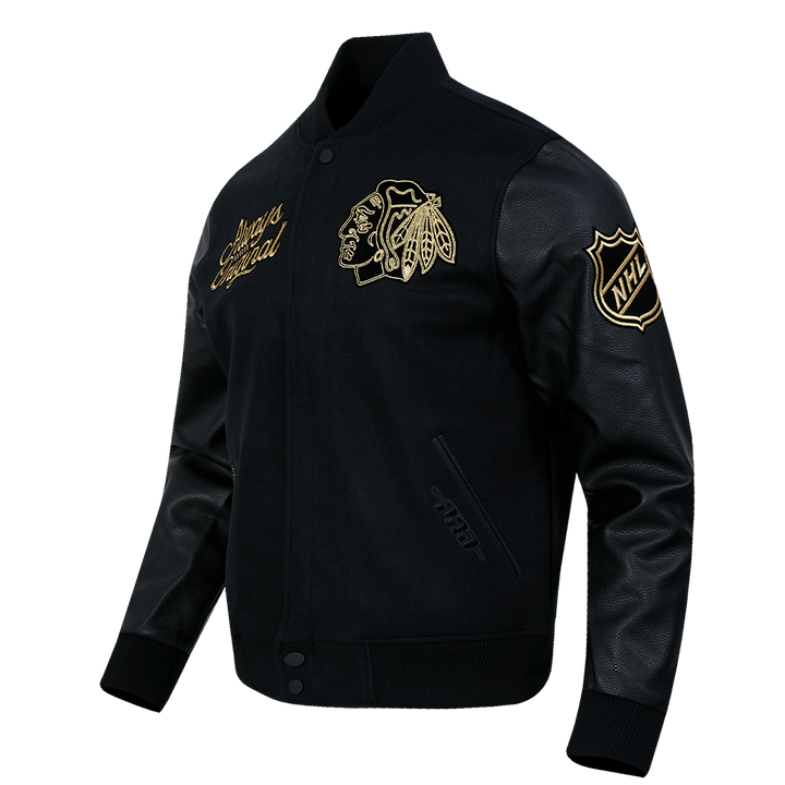 Pro Standard Chicago Blackhawks Centennial Black &amp; Gold Wool Varsity Jacket