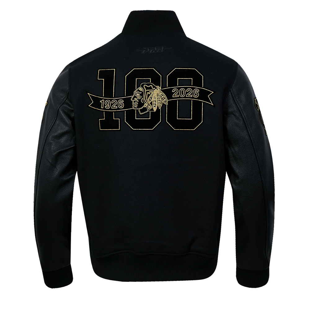 Pro Standard Chicago Blackhawks Centennial Black &amp; Gold Wool Varsity Jacket