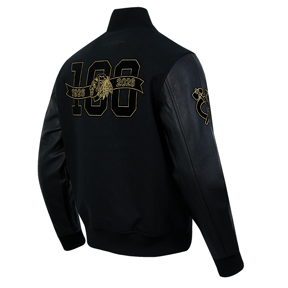 Pro Standard Chicago Blackhawks Centennial Black &amp; Gold Wool Varsity Jacket