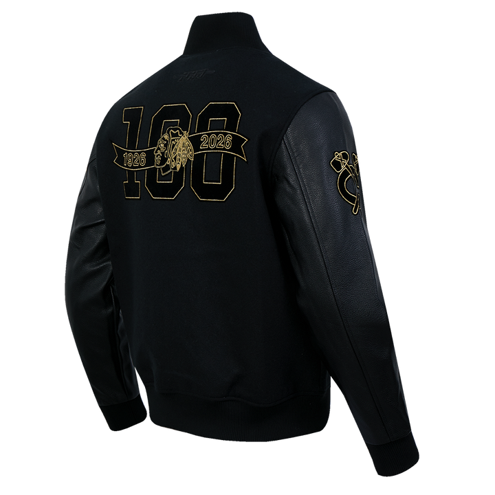 Pro Standard Chicago Blackhawks Centennial Black &amp; Gold Wool Varsity Jacket