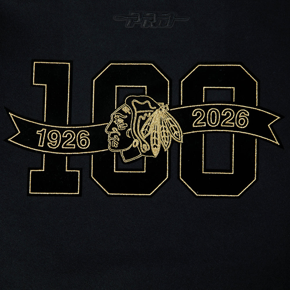 Pro Standard Chicago Blackhawks Centennial Black &amp; Gold Wool Varsity Jacket