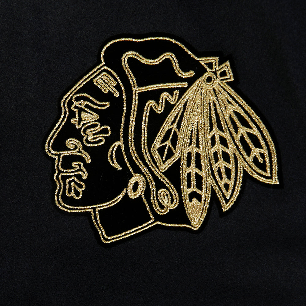 Pro Standard Chicago Blackhawks Centennial Black &amp; Gold Wool Varsity Jacket