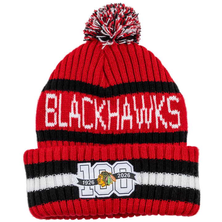 Red and black knit beanie with &