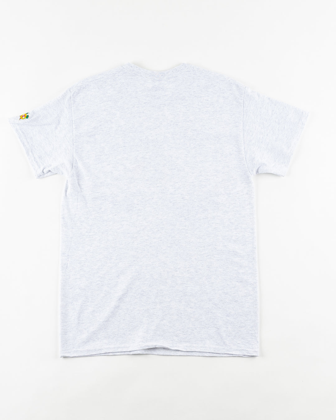 grey Chicago Blackhawks short sleeve tee with wordmark and primary logo on chest and secondary logo on left shoulder - back lay flat