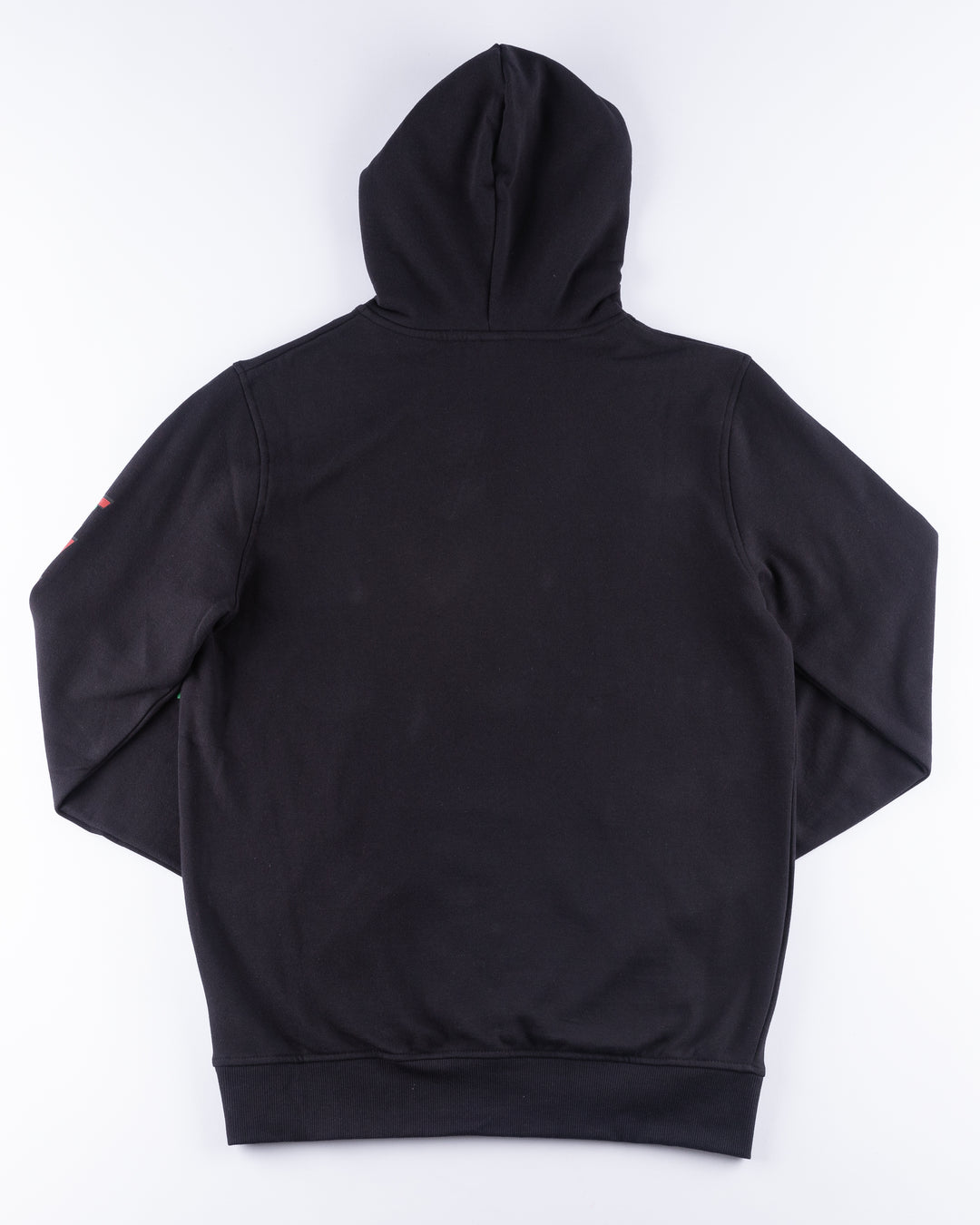 black Mitchell &amp; Ness hoodie with Chicago Blackhawks primary logo across front and Chicago wordmark on left arm - back lay flat