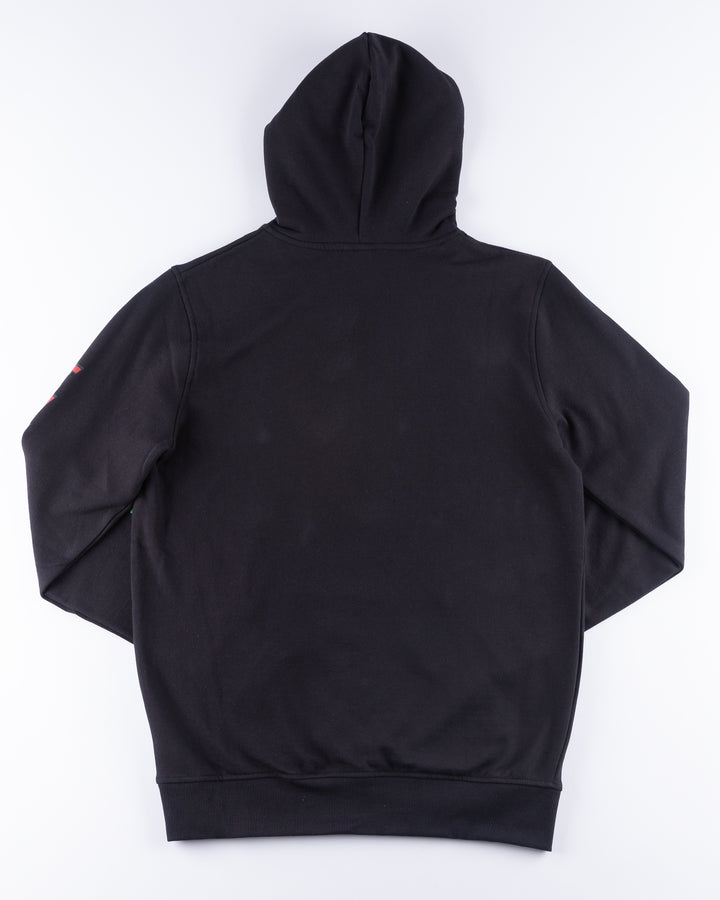 black Mitchell &amp; Ness hoodie with Chicago Blackhawks primary logo across front and Chicago wordmark on left arm - back lay flat