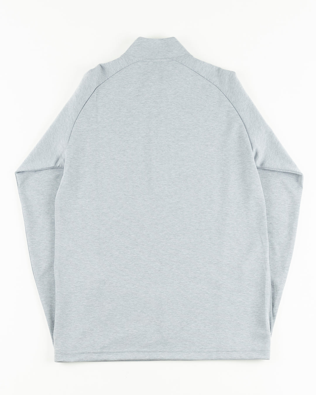 heather grey TravisMathew quarter zip with Chicago Blackhawks primary logo on left chest - back lay flat