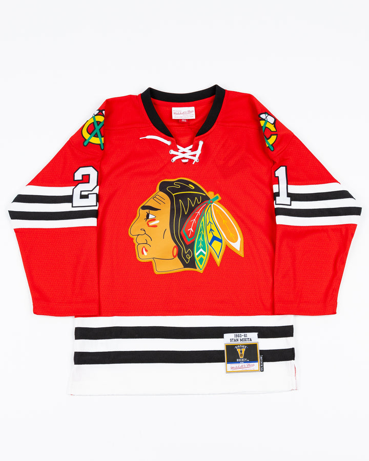 red Mitchell &amp; Ness youth throwback Stan Mikita jersey - front lay flat