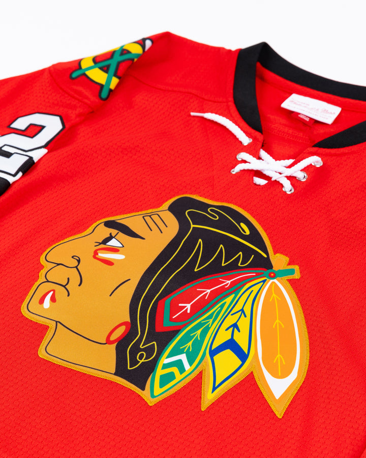 red Mitchell &amp; Ness youth throwback Stan Mikita jersey - front deatail lay flat