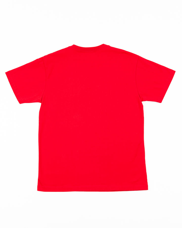 red Mitchell &amp; Ness short sleeve tee with Chicago Blackhawks primary logo on left chest pocket - back lay flat