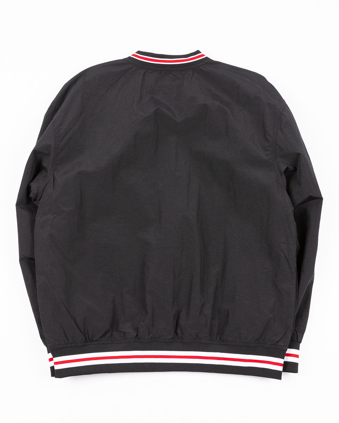 black Mitchell &amp; Ness pullover windbreaker with Chicago Blackhawks secondary logo on front and primary logo on right shoulder and NHL Western Conference on left cuff - back lay flat