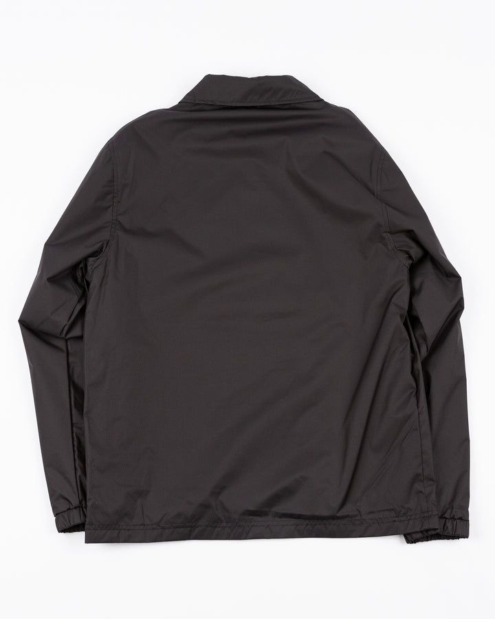 black Mitchell &amp; Ness coaches jacket with Chicago Blackhawks secondary logo on right chest and primary logo on left chest and wordmark down right sleeve - back lay flat