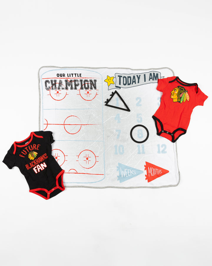 Newborn Chicago Blackhawks 2 Pack Creeper &amp; Milestone Blanket Set
