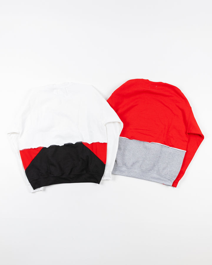 Refried brand crewnecks made with upcycled materials of Chicago Blackhawks jerseys - back lay flat