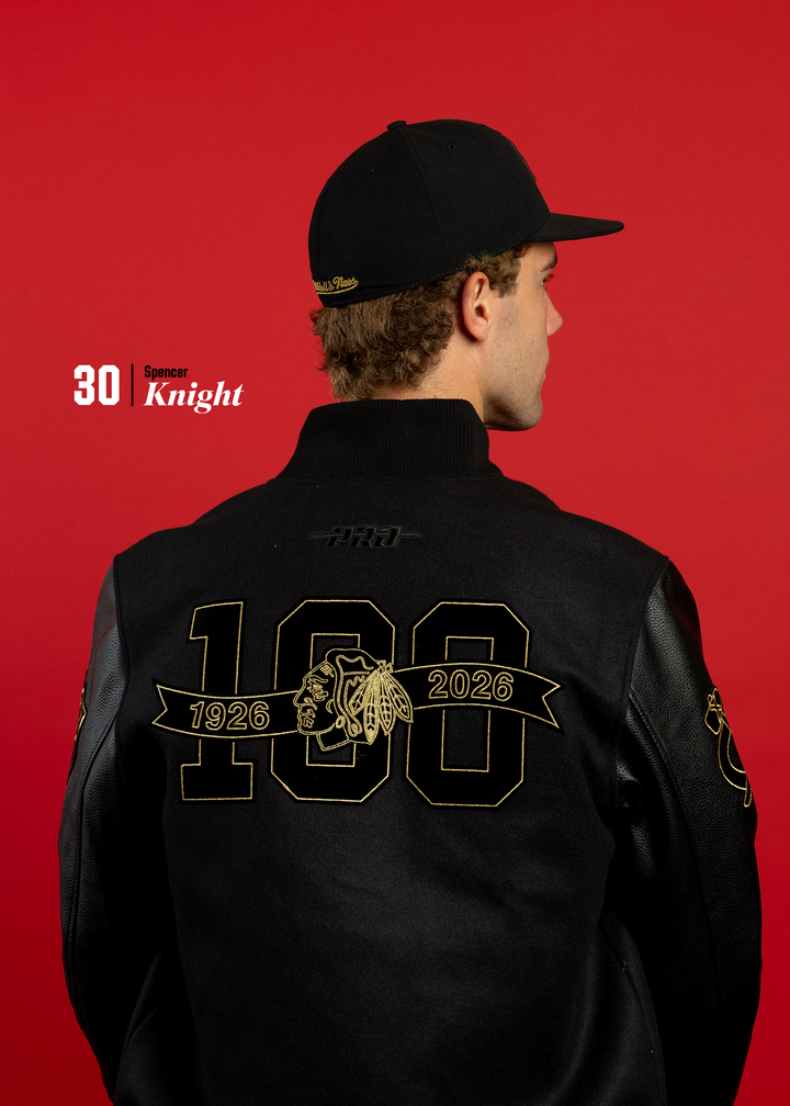 Pro Standard Chicago Blackhawks Centennial Black &amp; Gold Wool Varsity Jacket